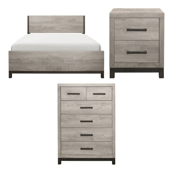 English Elm Full Panel Bed Nightstand and Chest Set Modern Industrial Melamine Bedroom Furniture B011S06719