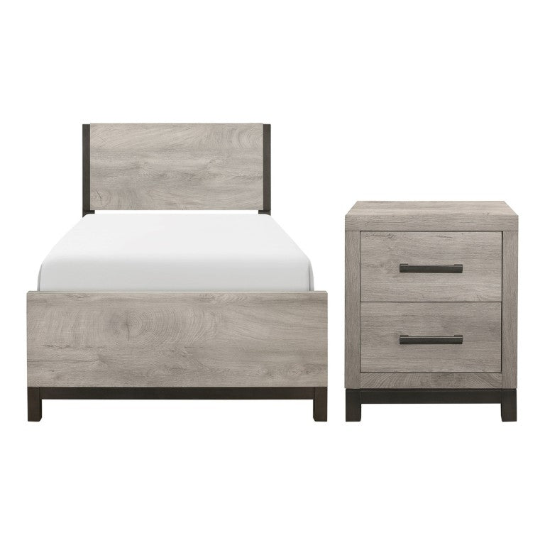English Elm Twin Panel Bed and Nightstand Set Modern Industrial Melamine Bedroom Furniture B011S06720