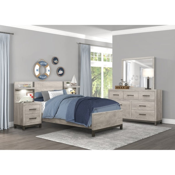 English Elm Twin Panel Bed and Nightstand Set Modern Industrial Melamine Bedroom Furniture B011S06720
