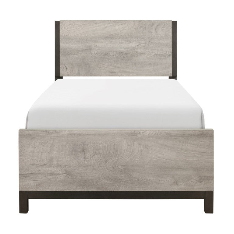 English Elm Twin Panel Bed Set with LED Nightstands Modern Industrial Melamine Bedroom Suite B011S06721