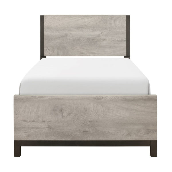 English Elm Twin Panel Bed Set with LED Nightstands Modern Industrial Melamine Bedroom Suite B011S06721