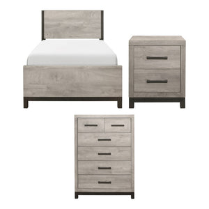 English Elm Twin Panel Bed Nightstand and Chest Set Modern Industrial Gray Melamine with LED B011S06722