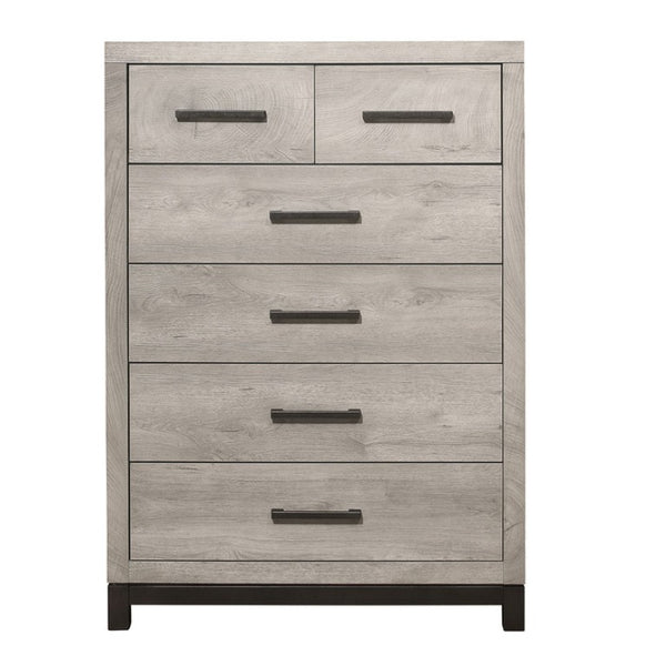 English Elm Twin Panel Bed Nightstand and Chest Set Modern Industrial Gray Melamine with LED B011S06722
