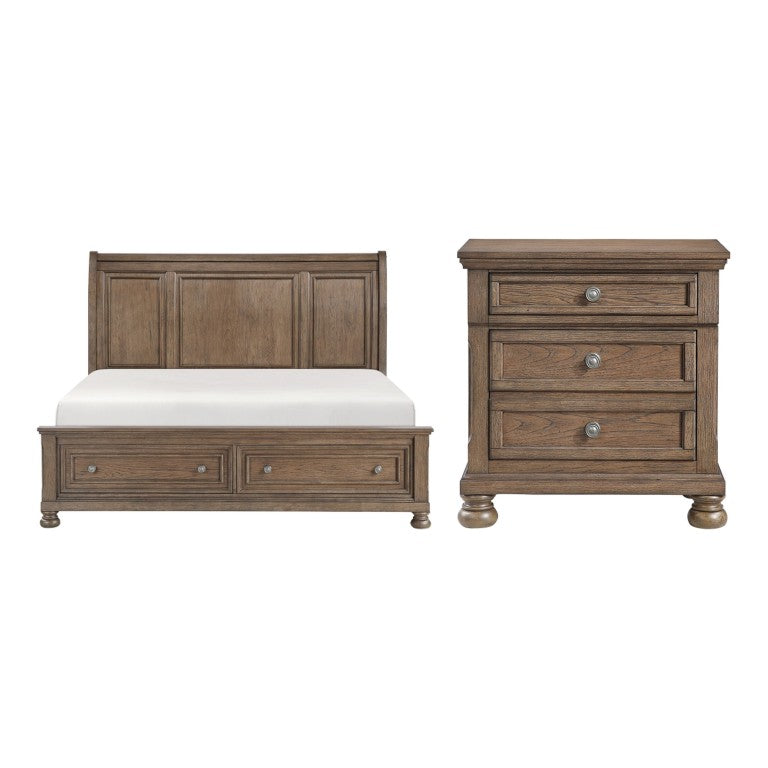 English Elm Eastern King Sleigh Bed Set Antique Brown Birch Wood with Storage Nightstands B011S06726