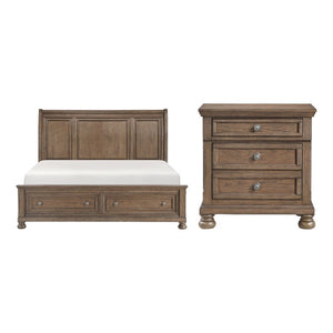 English Elm Eastern King Sleigh Bed Set Antique Brown Birch Wood with Storage Nightstands B011S06726