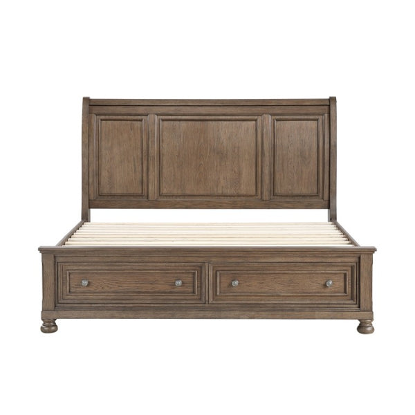 English Elm Eastern King Sleigh Bed Set Antique Brown Birch Wood with Storage Nightstands B011S06726