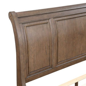 English Elm Queen Sleigh Bed and Nightstand Set Antique Brown Wire Brushed Storage Drawers B011S06731