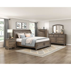 English Elm Queen Sleigh Bed and Nightstand Set Antique Brown Wire Brushed Storage Drawers B011S06731