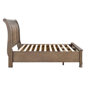 English Elm Queen Sleigh Bed and Nightstand Set Antique Brown Wire Brushed Storage Drawers B011S06731