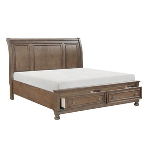 English Elm Queen Sleigh Bed and Nightstand Set Antique Brown Wire Brushed Storage Drawers B011S06731