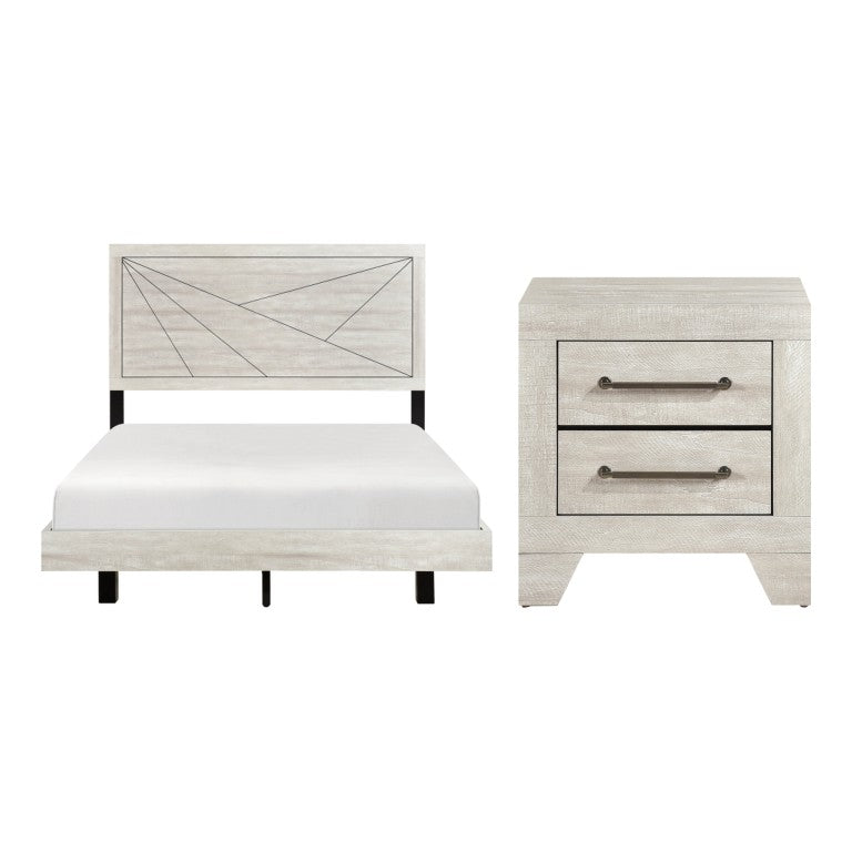 English Elm Eastern King Bedroom Set with Two Nightstands in Contemporary Gray Oak Finish B011S06737