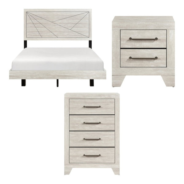 English Elm California King Bedroom Set Three Piece Solid Wood Gray Oak with Silver Pulls B011S06741
