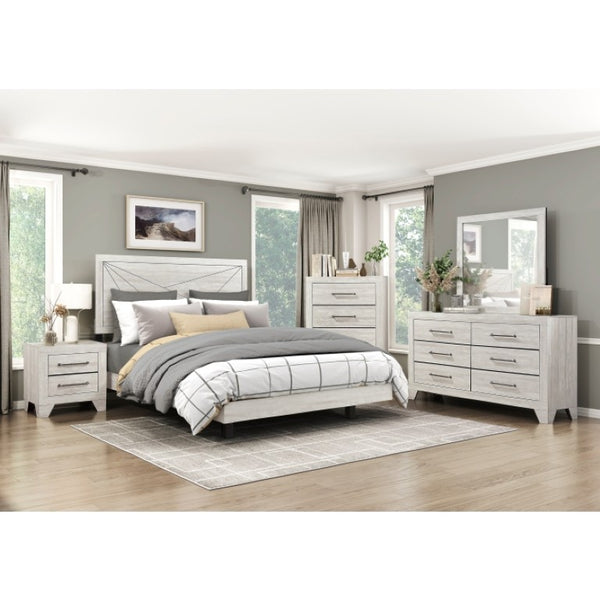 English Elm California King Bedroom Set Three Piece Solid Wood Gray Oak with Silver Pulls B011S06741