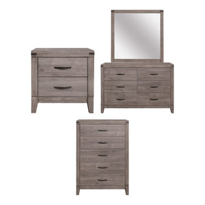 English Elm Night Stand Dresser Mirror and Chest Industrial Bedroom Set with Weathered Gray Finish B011S06749