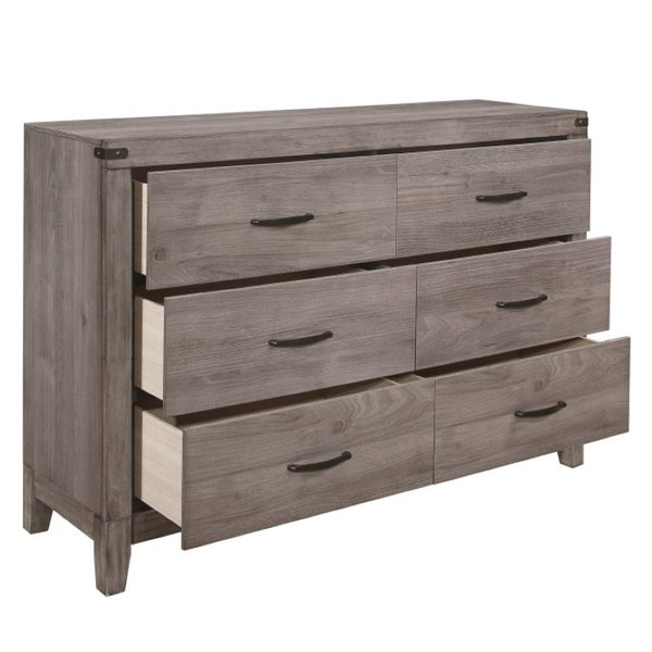 English Elm Night Stand Dresser Mirror and Chest Industrial Bedroom Set with Weathered Gray Finish B011S06749