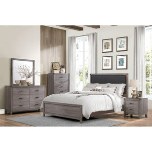 English Elm Night Stand Dresser Mirror and Chest Industrial Bedroom Set with Weathered Gray Finish B011S06749