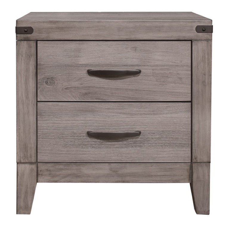 English Elm Night Stand Dresser Mirror and Chest Industrial Bedroom Set with Weathered Gray Finish B011S06749