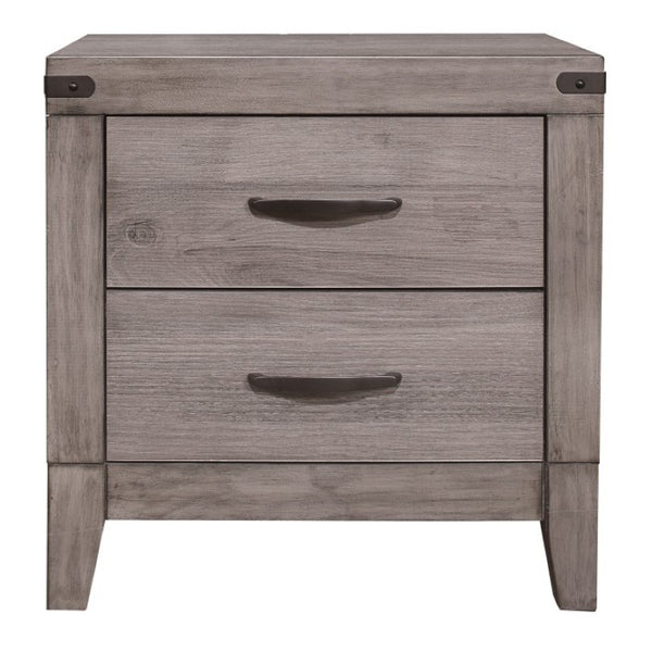 English Elm Night Stand Dresser Mirror and Chest Industrial Bedroom Set with Weathered Gray Finish B011S06749