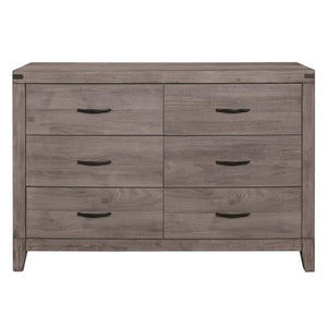 English Elm Night Stand Dresser Mirror and Chest Industrial Bedroom Set with Weathered Gray Finish B011S06749