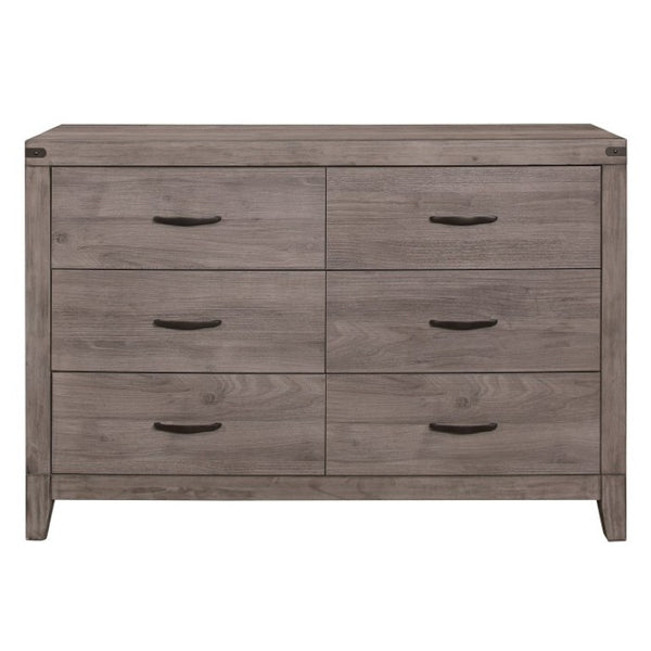 English Elm Night Stand Dresser Mirror and Chest Industrial Bedroom Set with Weathered Gray Finish B011S06749