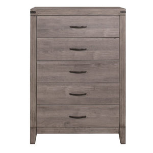 English Elm Night Stand Dresser Mirror and Chest Industrial Bedroom Set with Weathered Gray Finish B011S06749
