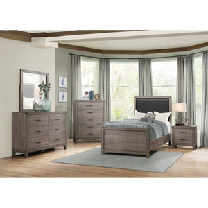 English Elm Night Stand Dresser Mirror and Chest Industrial Bedroom Set with Weathered Gray Finish B011S06749
