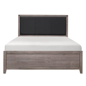 English Elm Queen Bed and Nightstand Set Industrial Loft Style with Faux Leather Headboard B011S06750