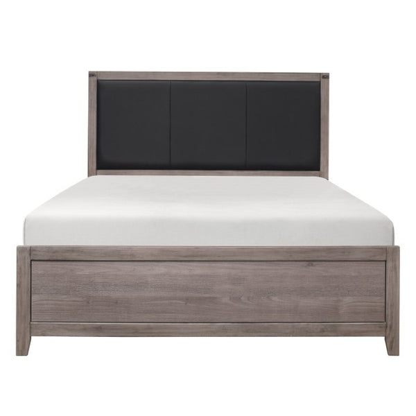 English Elm Queen Bed and Nightstand Set Industrial Loft Style with Faux Leather Headboard B011S06750
