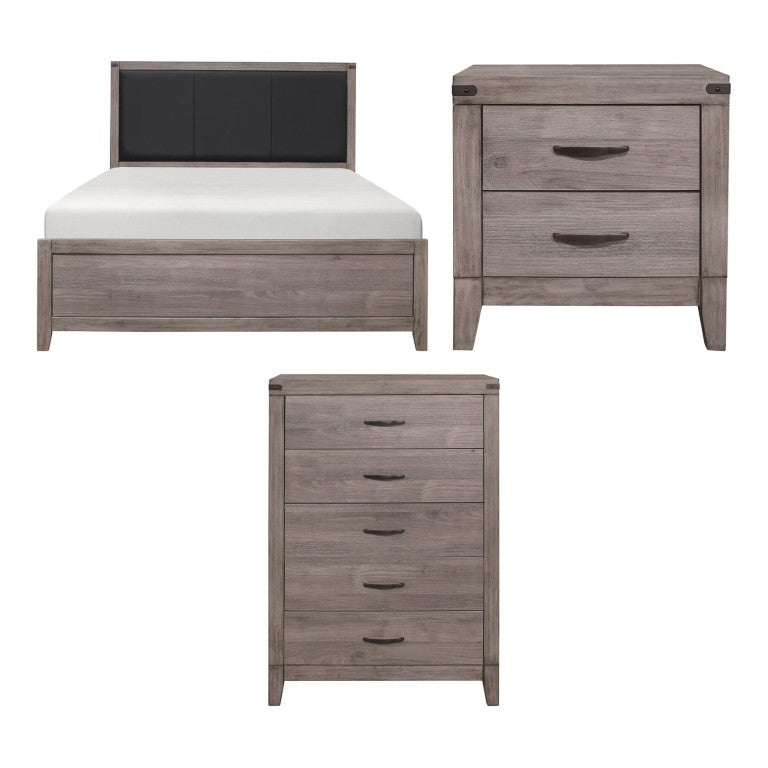English Elm Full Bed Nightstand and Chest Set Industrial Faux Leather Weathered Wood Bedroom B011S06755