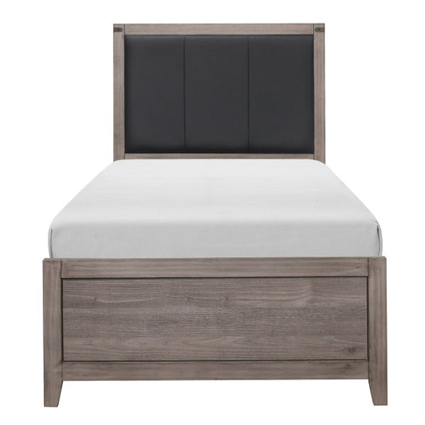 English Elm Twin Bed and Nightstand Set Industrial Faux Leather Headboard Weathered Gray Finish B011S06756