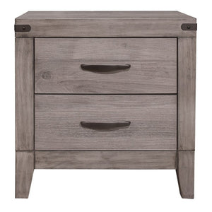 English Elm Twin Bed and Nightstand Set Industrial Faux Leather Headboard Weathered Gray Finish B011S06756