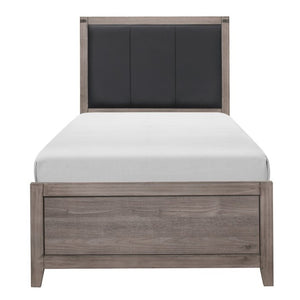 English Elm Twin Bed and Nightstand Set Industrial Faux Leather Headboard Weathered Wood Bedroom B011S06757