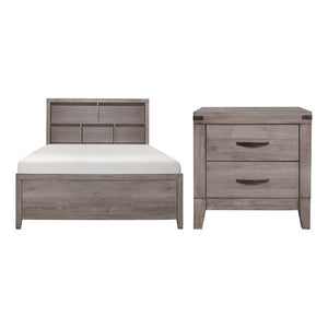 English Elm Queen Bed and Nightstand Set Industrial Loft Style with Bookcase Headboard USB Ports B011S06759
