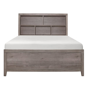 English Elm Queen Bed and Nightstand Set Industrial Loft Style with Bookcase Headboard USB Ports B011S06759