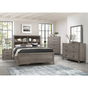 English Elm Queen Platform Bed Set Industrial Style Bookcase Headboard with USB Ports and Nightstands B011S06760
