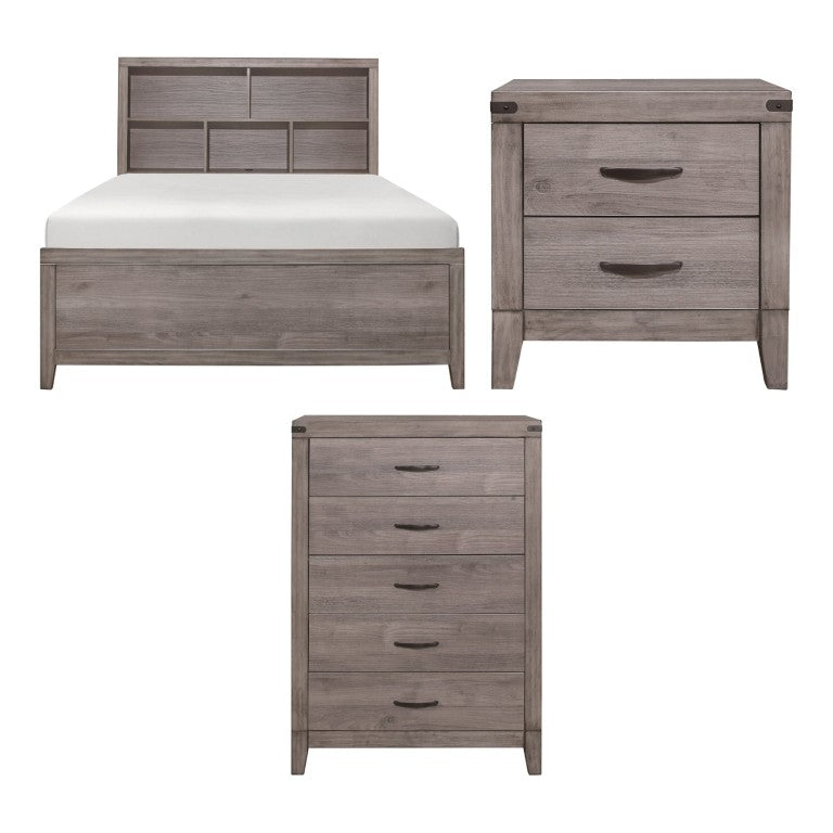 English Elm Queen Platform Bedroom Set Industrial Bookcase Headboard with USB Charging Ports B011S06761