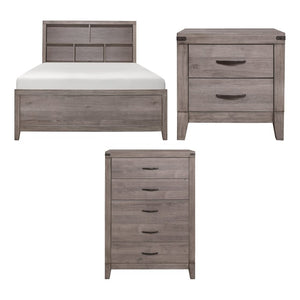 English Elm Queen Platform Bedroom Set Industrial Bookcase Headboard with USB Charging Ports B011S06761