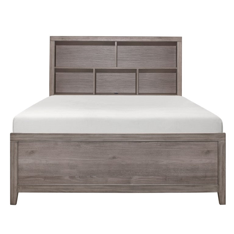 English Elm Queen Platform Bedroom Set Industrial Bookcase Headboard with USB Charging Ports B011S06761