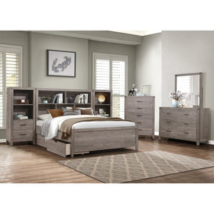 English Elm Queen Platform Bedroom Set Industrial Bookcase Headboard with USB Charging Ports B011S06761