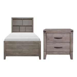 English Elm Twin Platform Bed and Nightstand Set Industrial Style with USB Charging Bookcase Headboard B011S06765