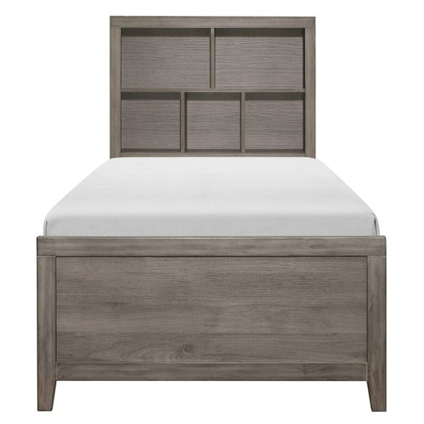 English Elm Twin Platform Bed and Nightstand Set Industrial Style with USB Charging Bookcase Headboard B011S06765