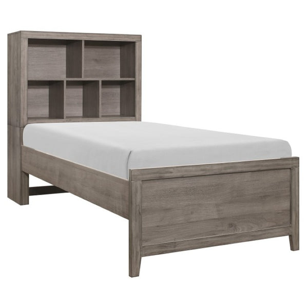 English Elm Twin Platform Bed and Nightstand Set Industrial Style with USB Charging Bookcase Headboard B011S06765
