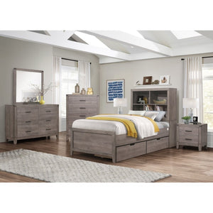 English Elm Twin Platform Bed and Nightstand Set Industrial Style with USB Charging Bookcase Headboard B011S06765