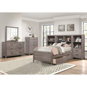 English Elm Twin Platform Bed Set with Bookcase Headboard USB Ports Industrial Weathered Wood B011S06766