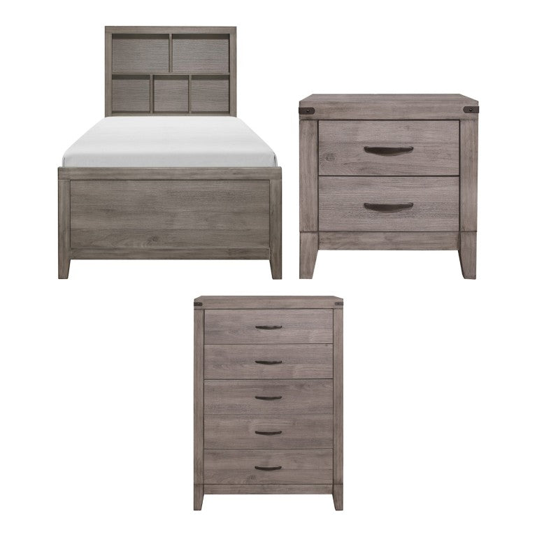 English Elm Twin Platform Bed Nightstand and Chest Industrial Bedroom Set with USB Charging B011S06767