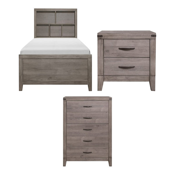 English Elm Twin Platform Bed Nightstand and Chest Industrial Bedroom Set with USB Charging B011S06767