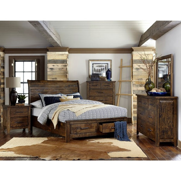 English Elm California King Storage Platform Bed Set Solid Rubberwood Rustic Burnished Finish B011S06770