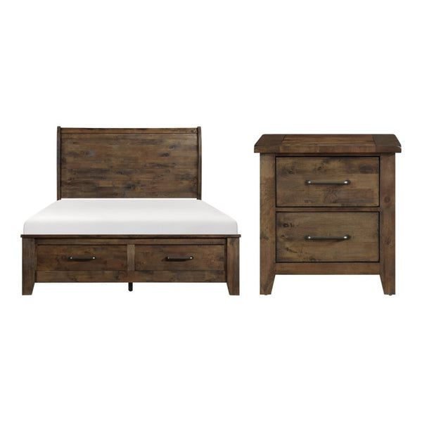 English Elm California King Platform Bed Set Solid Rubberwood Rustic Burnished Brown 3 Piece B011S06771
