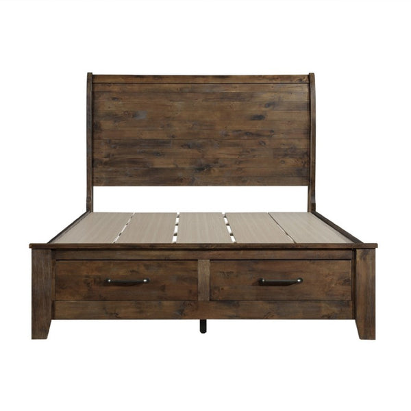 English Elm California King Platform Bed Set Solid Rubberwood Rustic Burnished Brown 3 Piece B011S06771