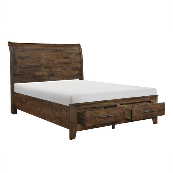 English Elm California King Platform Bed Set Solid Rubberwood Rustic Burnished Brown 3 Piece B011S06771